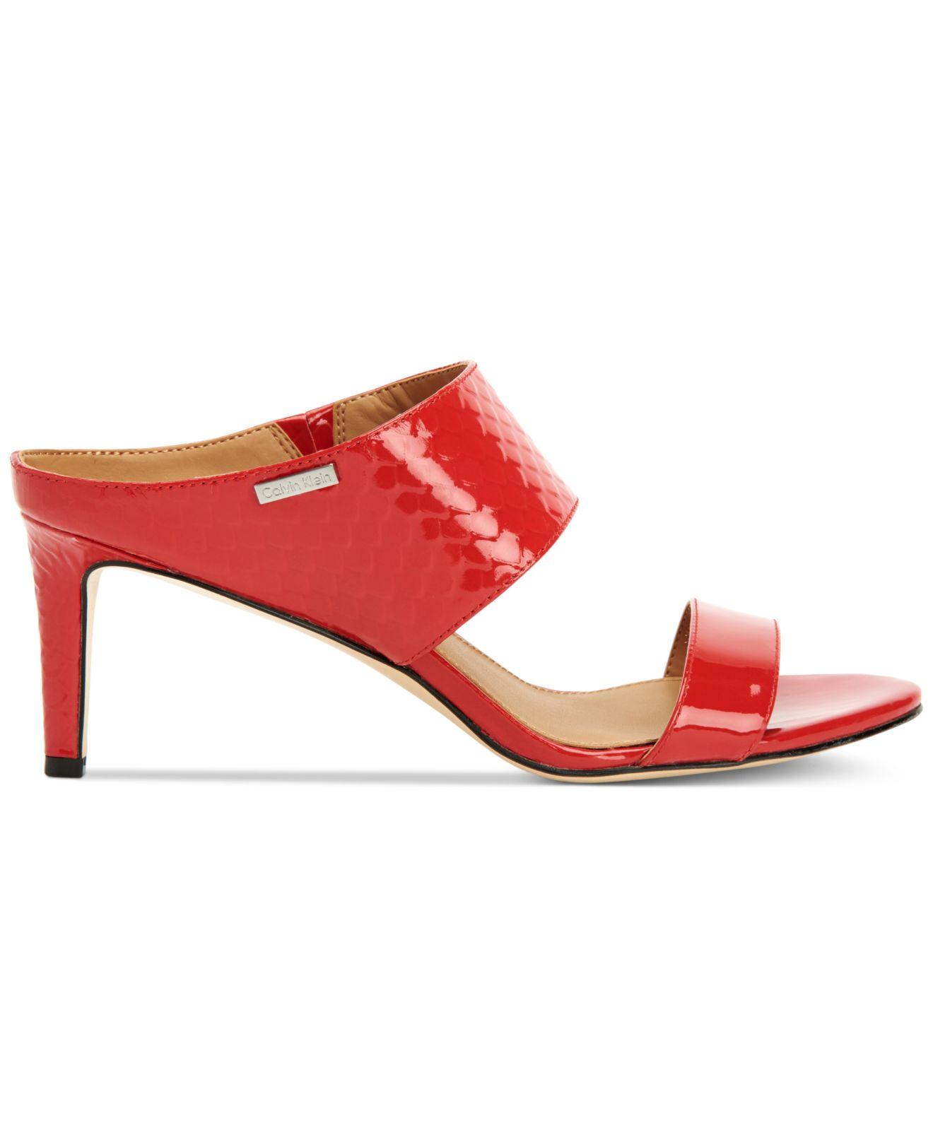 Calvin Klein Leather Women's Cecily Wide-strap Sandals in Red - Lyst